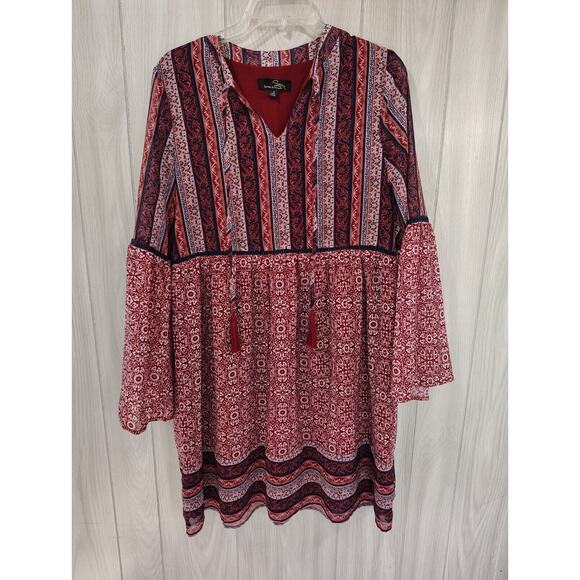Suzanne Betro Women's Boho Tassled Tunic Dress Size S Floral Bell Sleeve - Picture 1 of 7